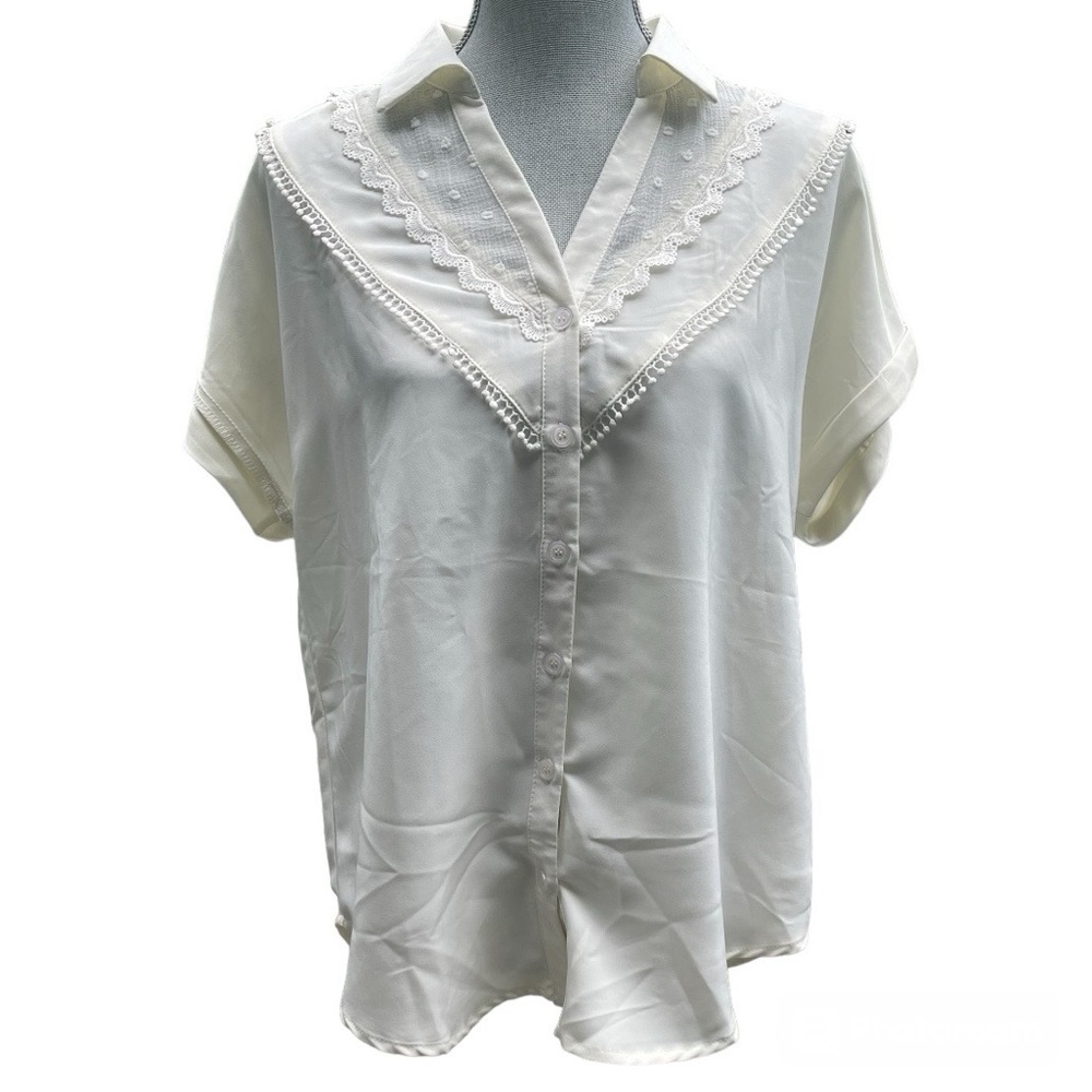Listicle: Woven Button Down Top With Lace Detail